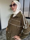 Turkuaz Kumaş Beyaz Şerit Detaylı Kap -Haki