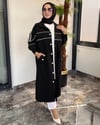 Turkuaz Kumaş Beyaz Şerit Detaylı Kap -Siyah