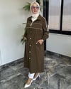 Turkuaz Kumaş Beyaz Şerit Detaylı Kap -Haki