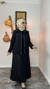 Turkuaz Kumaş Dantel Kumaş Kombinli Etekli Takım -Siyah