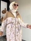 Turkuaz Kumaş Dantel Kumaş Kombinli Trenç Kap -Vizon 