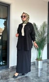 Turkuaz Kumaş Önden Düğmeli Arkası Lase İşlemeli Etekli Takım -Siyah