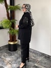 Turkuaz Kumaş Parlak Kumaş Kombinli Ceket Pantolon İkili Takım -Siyah