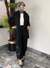 Turkuaz Kumaş Parlak Kumaş Kombinli Ceket Pantolon İkili Takım -Siyah