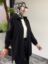 Turkuaz Kumaş Parlak Kumaş Kombinli Ceket Pantolon İkili Takım -Siyah
