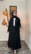 Turkuaz Kumaş Yakma Kumaş Kombinli Etekli Takım -Siyah