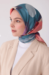 Çok Renkli Çiçek Desen %100 Twill İpek Eşarp 4306 - 84