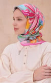 Gri Çiçek Desen %100 Twill İpek Eşarp 4107 - 34