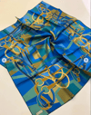 Mavi Obje Desen %100 Twill İpek Eşarp 4300 - 81