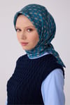 Petrol Etnik Desen %100 Twill İpek Eşarp 4308-80