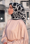 Sisley Twill Saf İpek Eşarp Siyah Soyut Desen 2030
