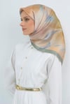 Sura Saf İpek Eşarp 9519 - 37 Yeşil Krem Pastel Desen