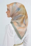 Sura Saf İpek Eşarp 9519 - 37 Yeşil Krem Pastel Desen