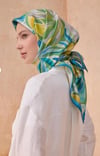 Yeşil Çiçek Desen %100 Twill İpek Eşarp 4107 - 82