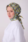 Yeşil Geometrik Desen %100 Twill İpek Eşarp 4302 - 52