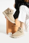 Kadın Bot & Bootie Hakiki Deri Bej Kısa Topuklu Casual/Günlük