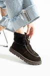 Kadın Bot & Bootie Hakiki Deri Kahverengi Kısa Topuklu Casual/Günlük