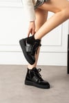 Kadın Bot & Bootie Hakiki Deri Siyah Kısa Topuklu Casual/Günlük Soğuk Havaya Dayanıklı