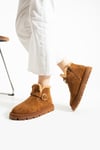 Kadın Bot & Bootie Hakiki Deri Taba Kısa Topuklu Casual/Günlük