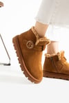 Kadın Bot & Bootie Hakiki Deri Taba Kısa Topuklu Casual/Günlük