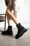 Kadın Bot & Bootie Mikrofiber Siyah Kısa Topuklu Casual/Günlük Suya Dayanıklı
