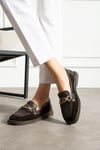 Kadın Loafer Ayakkabı Hakiki Deri Kahverengi Kısa Topuklu Casual/Günlük