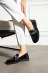 Kadın Loafer Ayakkabı Hakiki Deri Siyah Kısa Topuklu Casual/Günlük