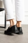 Kadın Loafer Ayakkabı Hakiki Deri Siyah Kısa Topuklu Casual/Günlük