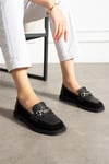 Kadın Loafer Ayakkabı Hakiki Deri Siyah Kısa Topuklu Casual/Günlük
