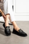 Kadın Loafer Ayakkabı Hakiki Deri Siyah Kısa Topuklu Casual/Günlük