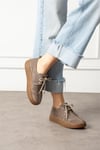 Kadın Loafer Ayakkabı Süet Bej Kısa Topuklu Casual/Günlük