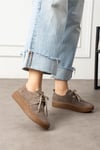 Kadın Loafer Ayakkabı Süet Bej Kısa Topuklu Casual/Günlük