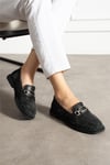 Kadın Loafer Ayakkabı Süet Siyah Kısa Topuklu Casual/Günlük