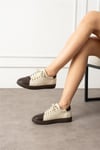 Kadın Sneaker Hakiki Deri Bej Kısa Topuklu Casual/Günlük