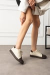 Kadın Sneaker Hakiki Deri Bej Kısa Topuklu Casual/Günlük