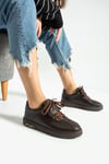 Kadın Sneaker Hakiki Deri Kahverengi Kısa Topuklu Casual/Günlük