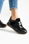 Kadın Sneaker Hakiki Deri Siyah Kısa Topuklu Casual/Günlük