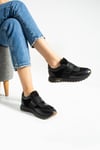 Kadın Sneaker Hakiki Deri Siyah Kısa Topuklu Casual/Günlük
