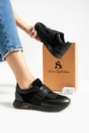 Kadın Sneaker Hakiki Deri Siyah Kısa Topuklu Casual/Günlük