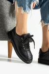 Kadın Sneaker Hakiki Deri Siyah Kısa Topuklu Casual/Günlük