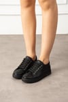 Kadın Sneaker Hakiki Deri Siyah Kısa Topuklu Casual/Günlük