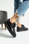 Kadın Sneaker Hakiki Deri Siyah Kısa Topuklu Casual/Günlük