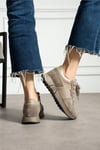 Kadın Sneaker Süet Bej Kısa Topuklu Casual/Günlük