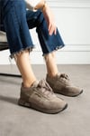 Kadın Sneaker Süet Bej Kısa Topuklu Casual/Günlük