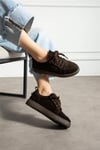 Kadın Sneaker Süet Kahverengi Kısa Topuklu Casual/Günlük Soğuk Havaya Dayanıklı
