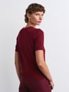 10779 Bisiklet Yaka Kısa Kollu Triko Bluz-Bordo