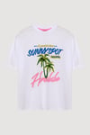 Baskılı Oversize Tişört Honolulu Beyaz