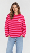 Bisiklet Yaka Kırmızı Çizgili Baskılı Sweatshirt