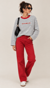 Bisiklet Yaka Siyah Çizgili Sweatshirt 