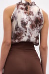Drapeli Halter Yaka Desenli Bluz - Kahve